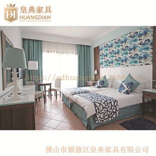 Can Be Customized with Pictures of Seaside Star-Rated Resort Hotel Furniture, Simple and Fresh Style Panel Double Bed Suite Tf20