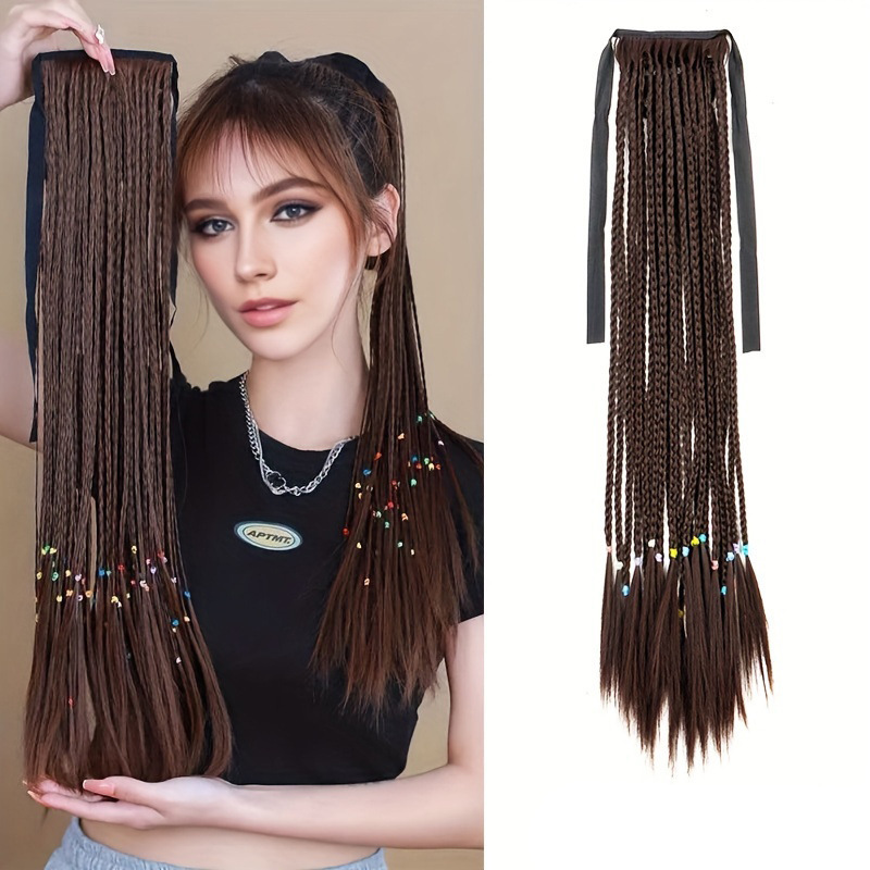 European and American wig ponytail children's winding three-strand hair braid natural fluffy braid chemical fiber hair ponytail