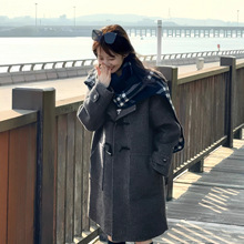 【旷野之上】秋冬新款连帽大口袋长款宽松阔型羊毛大衣外套YZ13