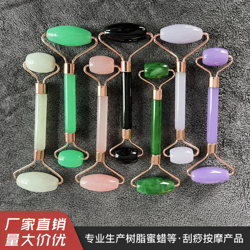 Resin and beeswax facial beauty double roller gua sha stick, facial lifting gua sha board, full body massage gua sha meridians