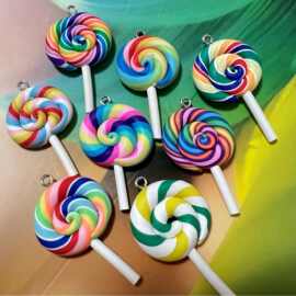 多彩造型棒棒糖带羊角钉钥匙扣吊坠箱包DIY创意挂件可爱饰品