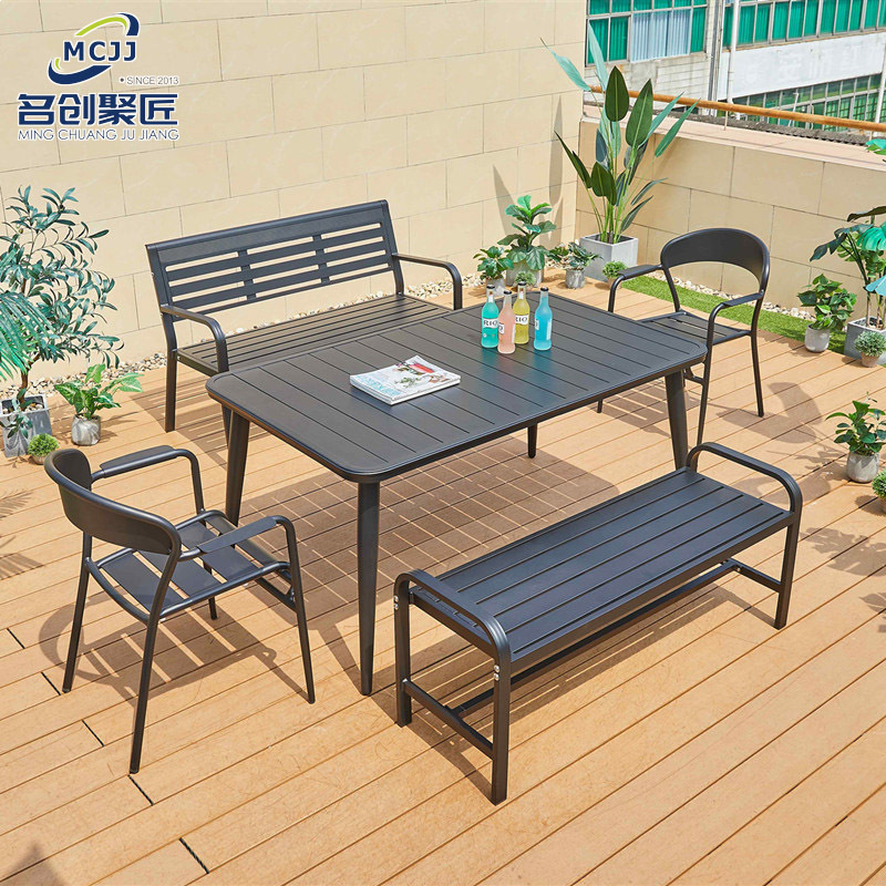Outdoor wrought iron table and chair set Courtyard Villa District Leisure color plus rectangular European style table and chair green furniture Outdoor wrought iron table and chair set Courtyard Villa District Leisure color plus rectangular European style table and chair green furniture