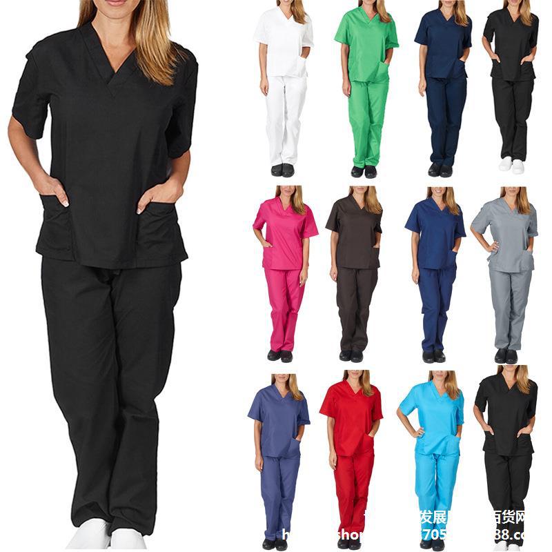 V-neck nursing work uniform nurse dress...