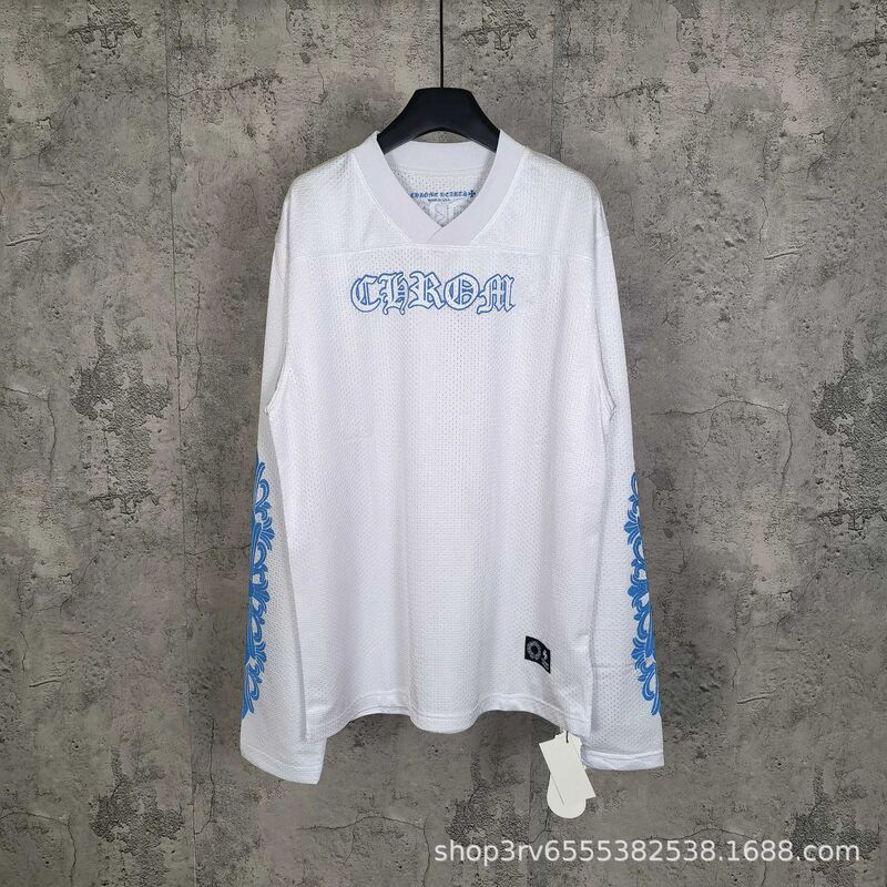 Correct Version Ch Croa 25Fw New Sanskrit Logo Thousand-Eyed Graffiti V-Neck Ice Hockey Long-Sleeve T-Shirt Ins Correct Version Ch Croa 25Fw New Sanskrit Logo Thousand-Eyed Graffiti V-Neck Ice Hockey Long-Sleeve T-Shirt Ins