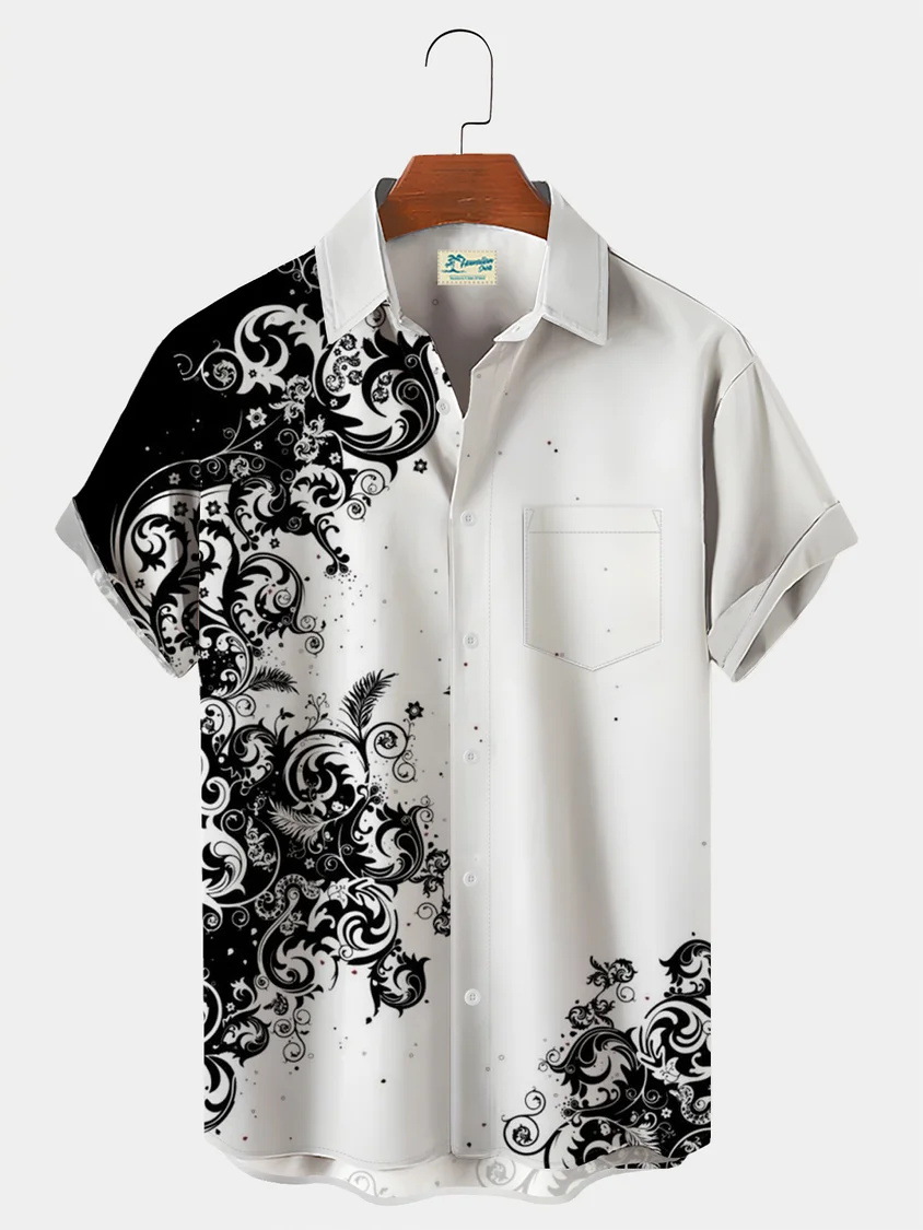 Estación independiente transfronteriza verano nueva camisa impresa digital para hombres tendencia de moda top hawaiano de solapa de manga corta