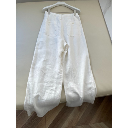 White Ramie Linen Straight Leg Wide Pants for Women, Summer Set, Slimming and Comfortable, Elastic High-Waist Cotton Linen Casual Long Pants