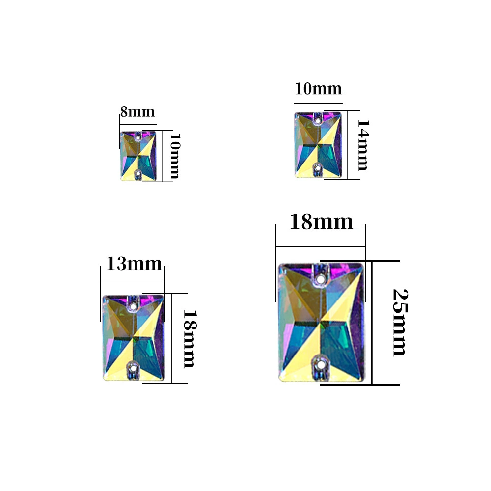 K9 Weichen Rectangular Flat Bottom Double Hole Glass Hand-sewn Drill White AB Colorful Clothing Drill DIY Crystal Drill