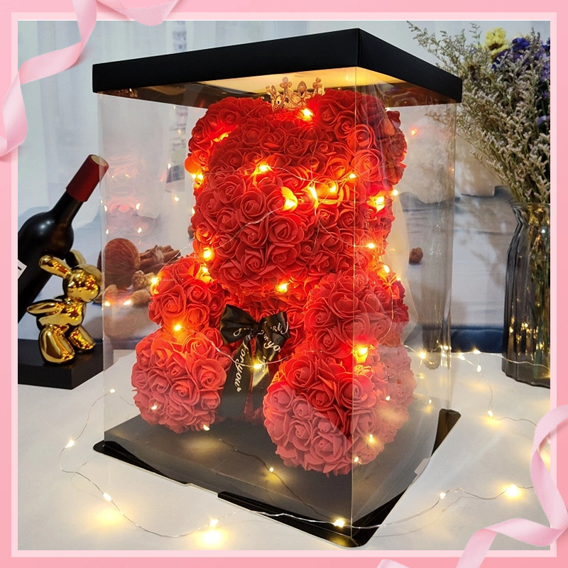 빨간 웨딩 베어 + 선물 상자 가벼운 끈