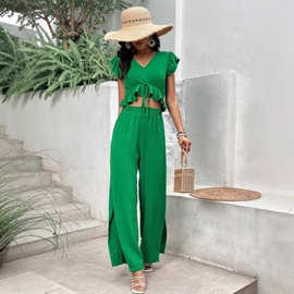 Casual suit欧美时尚亚马逊2025夏季新款垫肩无袖上衣长裤两件套