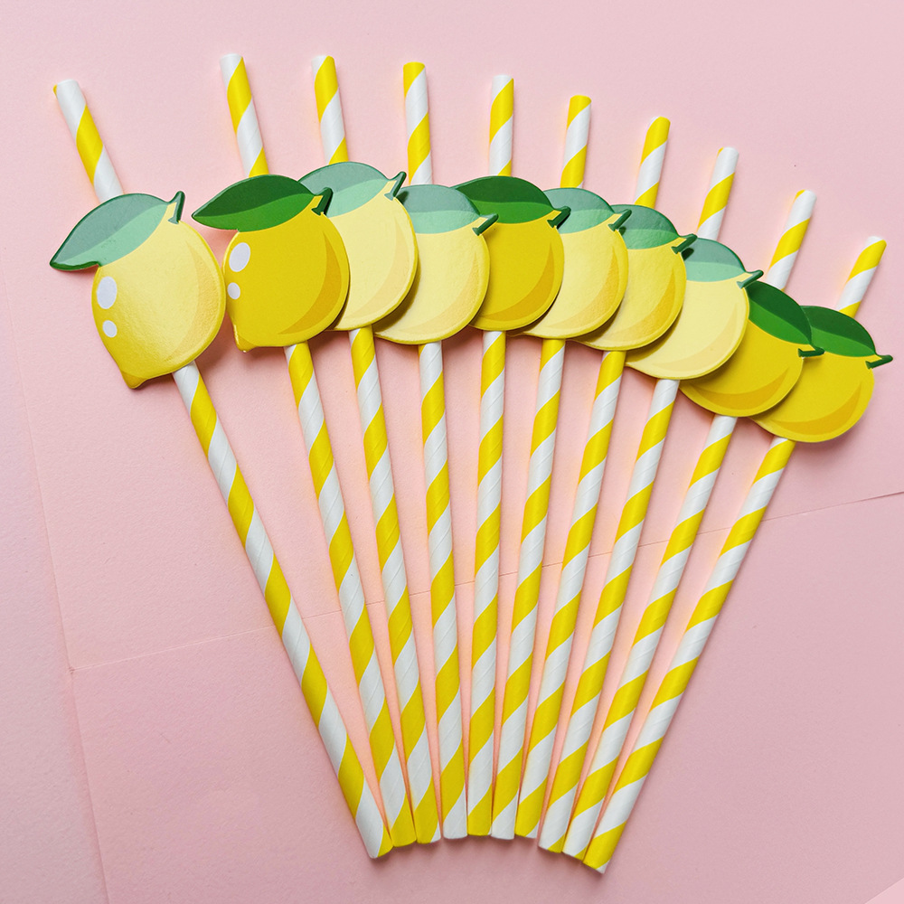 Suministros para fiestas transfronterizas Pajitas de limón de frutas creativas Pajitas de papel desechables Pajitas de bebidas de jugo Spot al por mayor