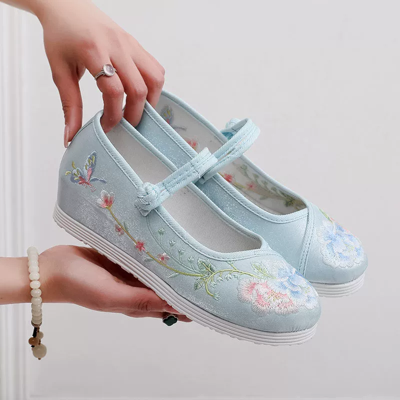 Туфли для увеличения роста, династия Хань, древний стиль, туфли в стиле ретро с этнической вышивкой, туфли для танцев династии Хань с круглым носком, новые тканевые туфли в китайском стиле