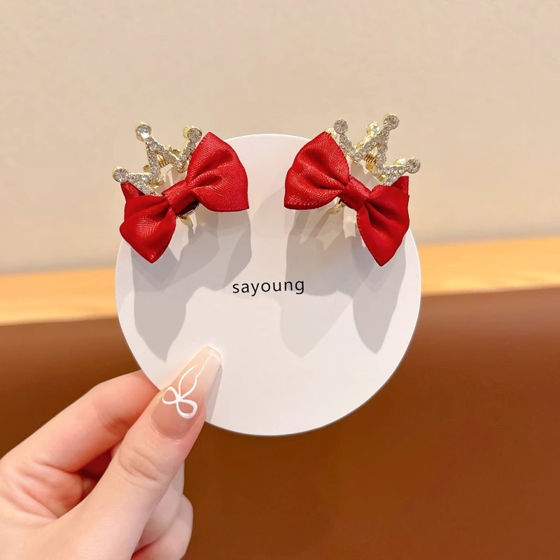 Niños lindos oídos gatos pequeños clip de agarre niñas otoño invierno lateral broche clip de cabello de Año Nuevo rojo roto clip de cabello tocado