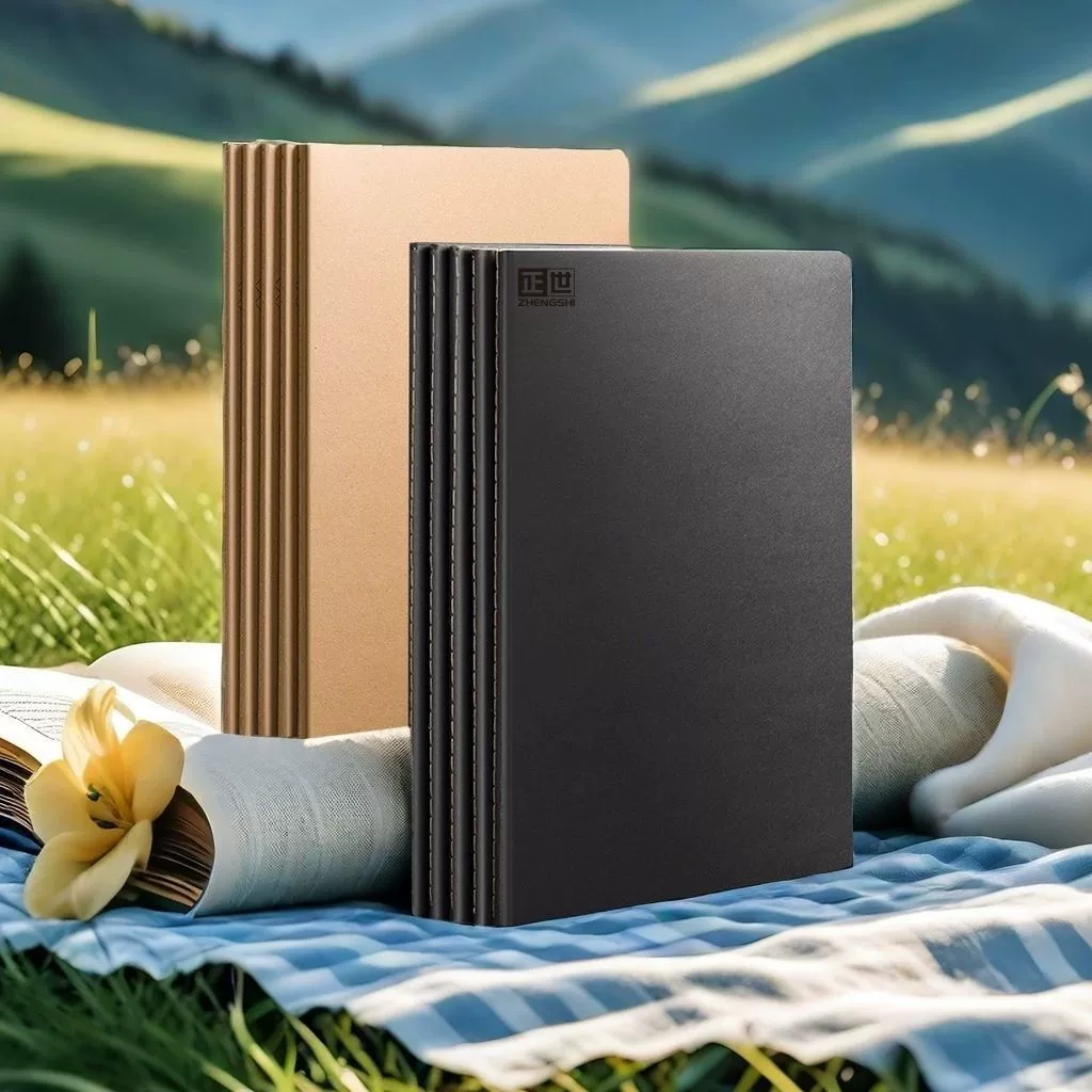 Notebook A5/B5, covers in leather/cowhide/black card — lined/blank/grid/square pages