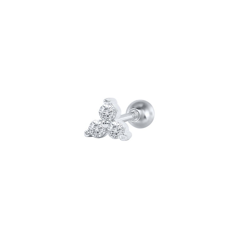 Fashion Geometric Flower Silver Inlay Zircon Ear Studs 1 Piece