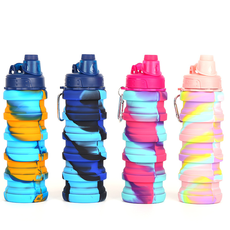 Taza de agua deportiva de silicona de grado alimenticio 500ml telescópica plegable al aire libre hervidor de agua resistente a altas temperaturas taza de agua de silicona portátil
