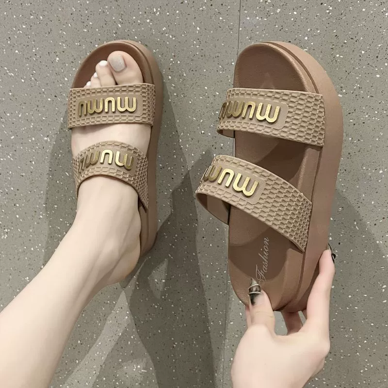 Slippers, non-slip beach footwear platform indoor, deodorized slide, Chanel style, internet celebrity, soft sole