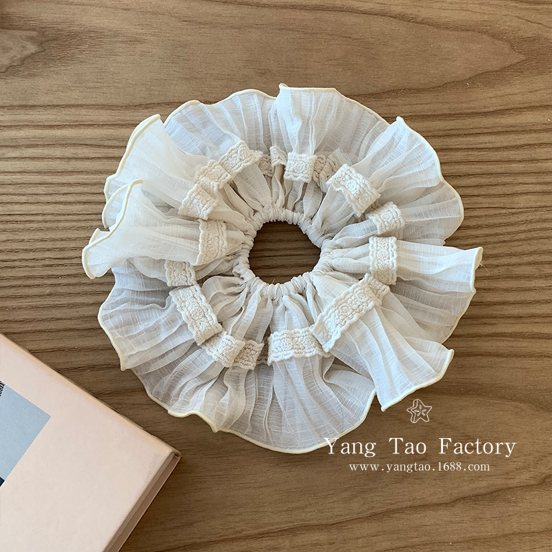Nuevo estilo coreano encaje plisado anillo para el cabello femenino con sentido de alta gama cola de caballo cuerda de cabeza grande accesorios para el cabello de moda de celebridades de Internet