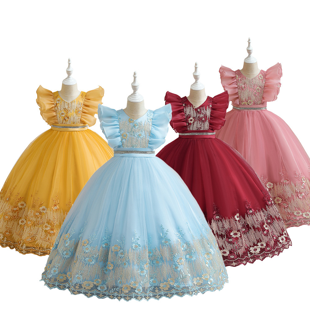 Ropa infantil en stock, vestido infantil, vestido de princesa de tul bordado, vestido de fiesta para niña, vestido de noche.