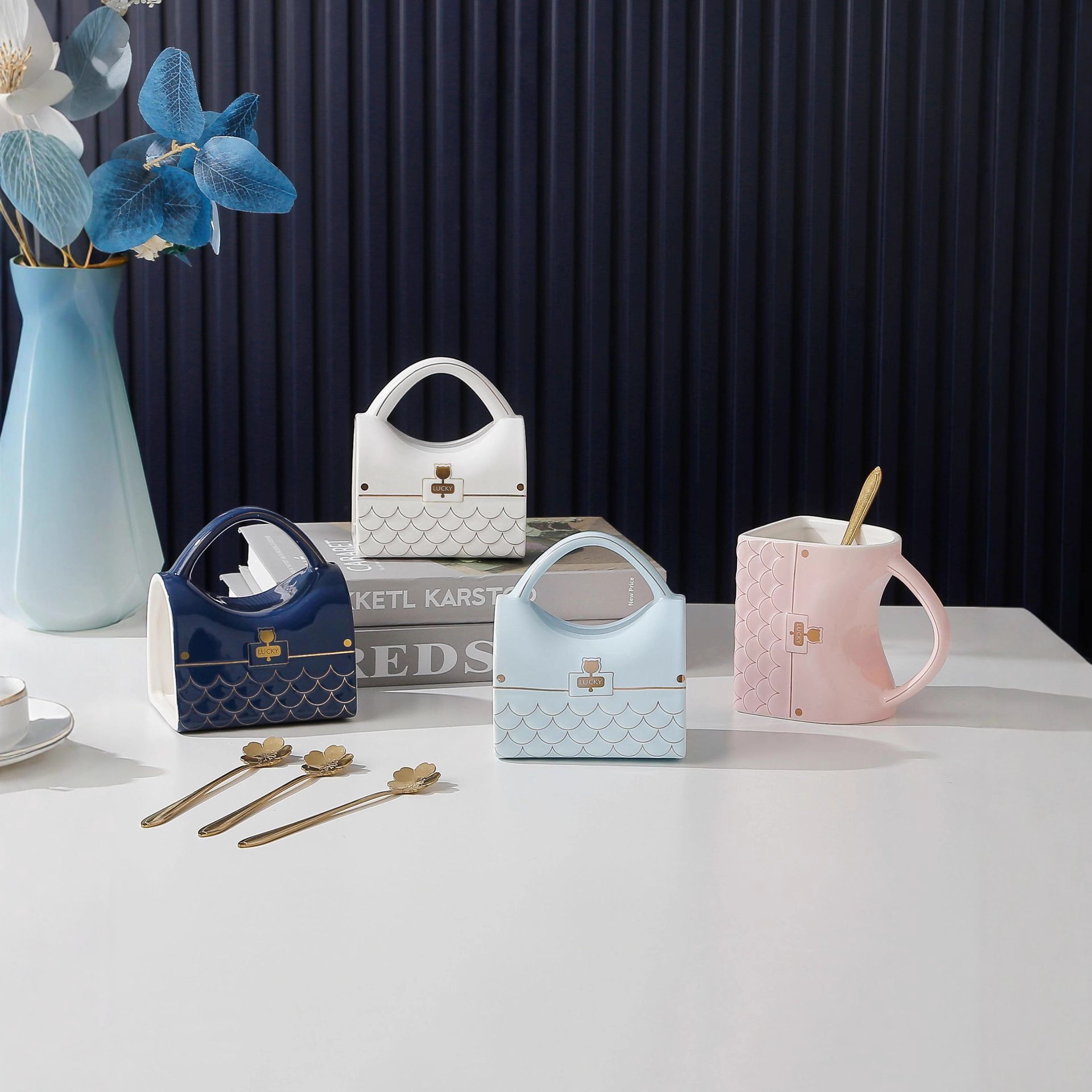 Bolsas creativas de explosión transfronteriza, tazas de café doradas, platos de oficina, tazas de cerámica domésticas, tazas de agua, tazas de leche para desayuno