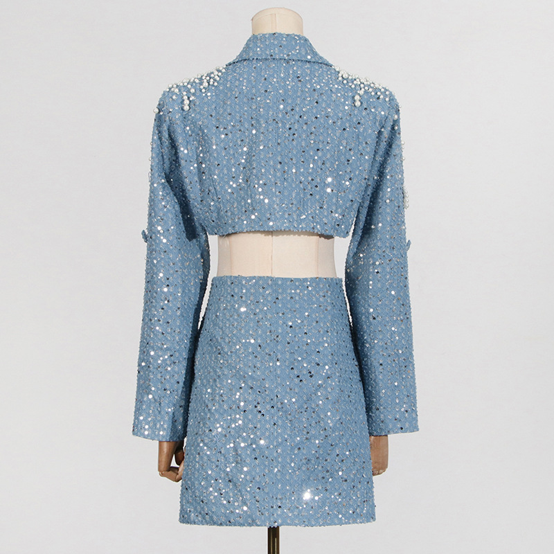 Women's Clothing Elegant Women's Dress With Pearl Embellishments & High Waist Design - Fashionable Long Sleeve A-Line Mini Dress For Summer​_voghion.com