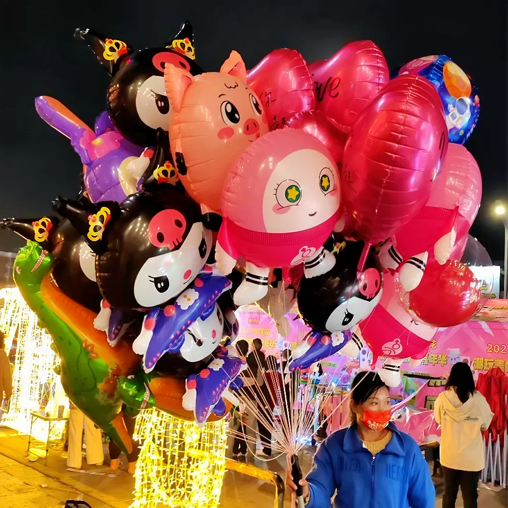 飘空铝膜气球儿童卡通造型充氦气可飞天球塑料玩具公园夜市摆地摊