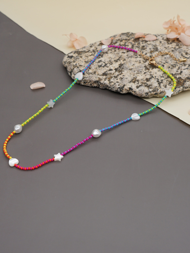 Fashion Star Heart Shape Glass Beaded Necklace