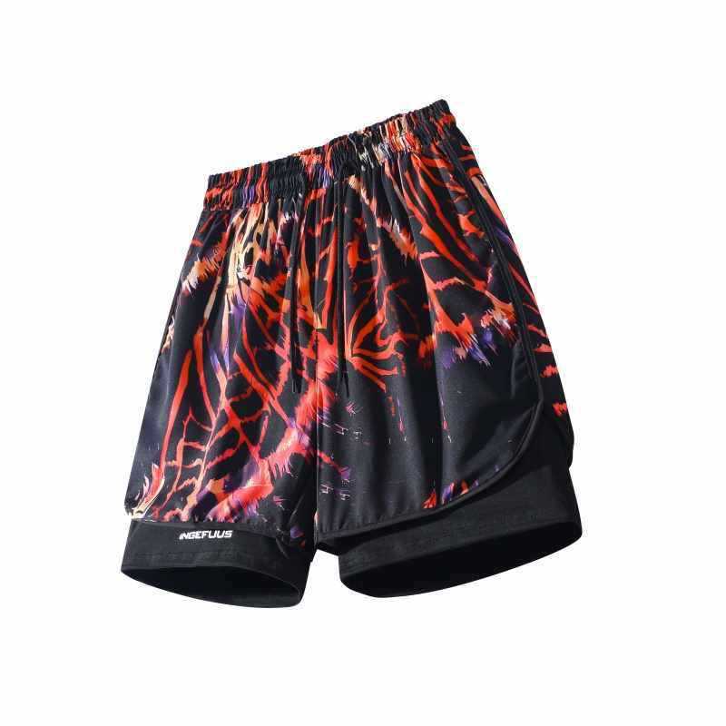[Cross-Border Special Edition] New Summer Swimming Trunks for Men, Men's Beach Pants, Men's Fake Two-Piece Shorts, Red Ready Stock