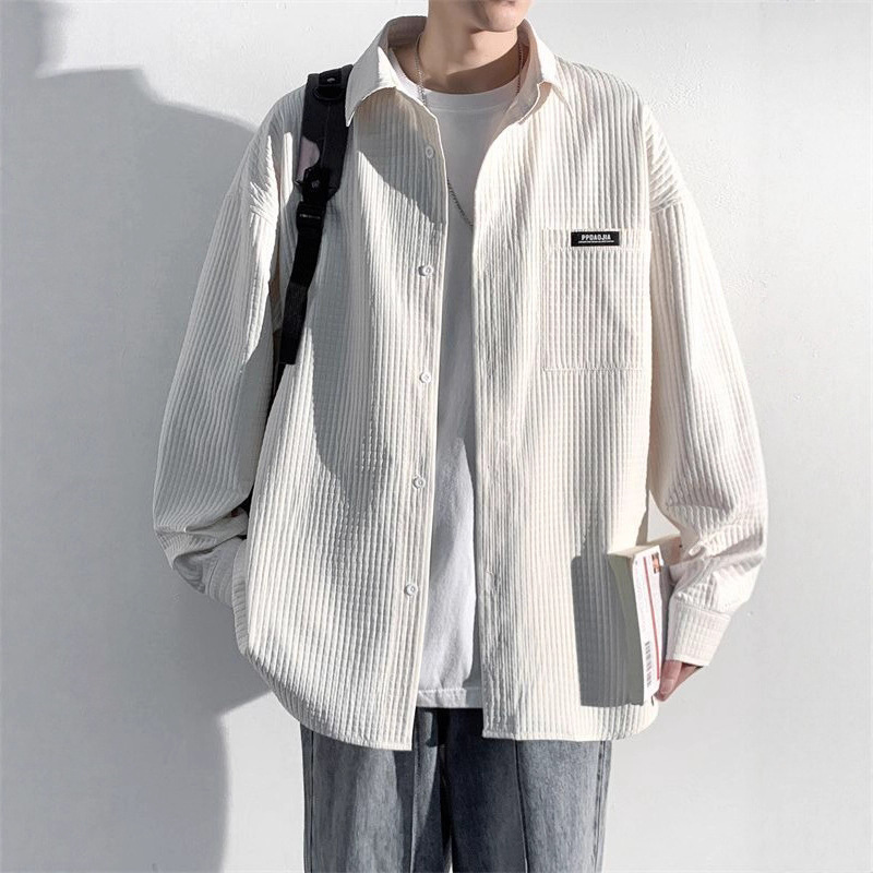 Waffle Shirt Men's Spring Hong Kong Style Student Loose Niche Design Interesting New Men's Shirt Jacket Waffle Shirt Men's Spring Hong Kong Style Student Loose Niche Design Interesting New Men's Shirt Jacket