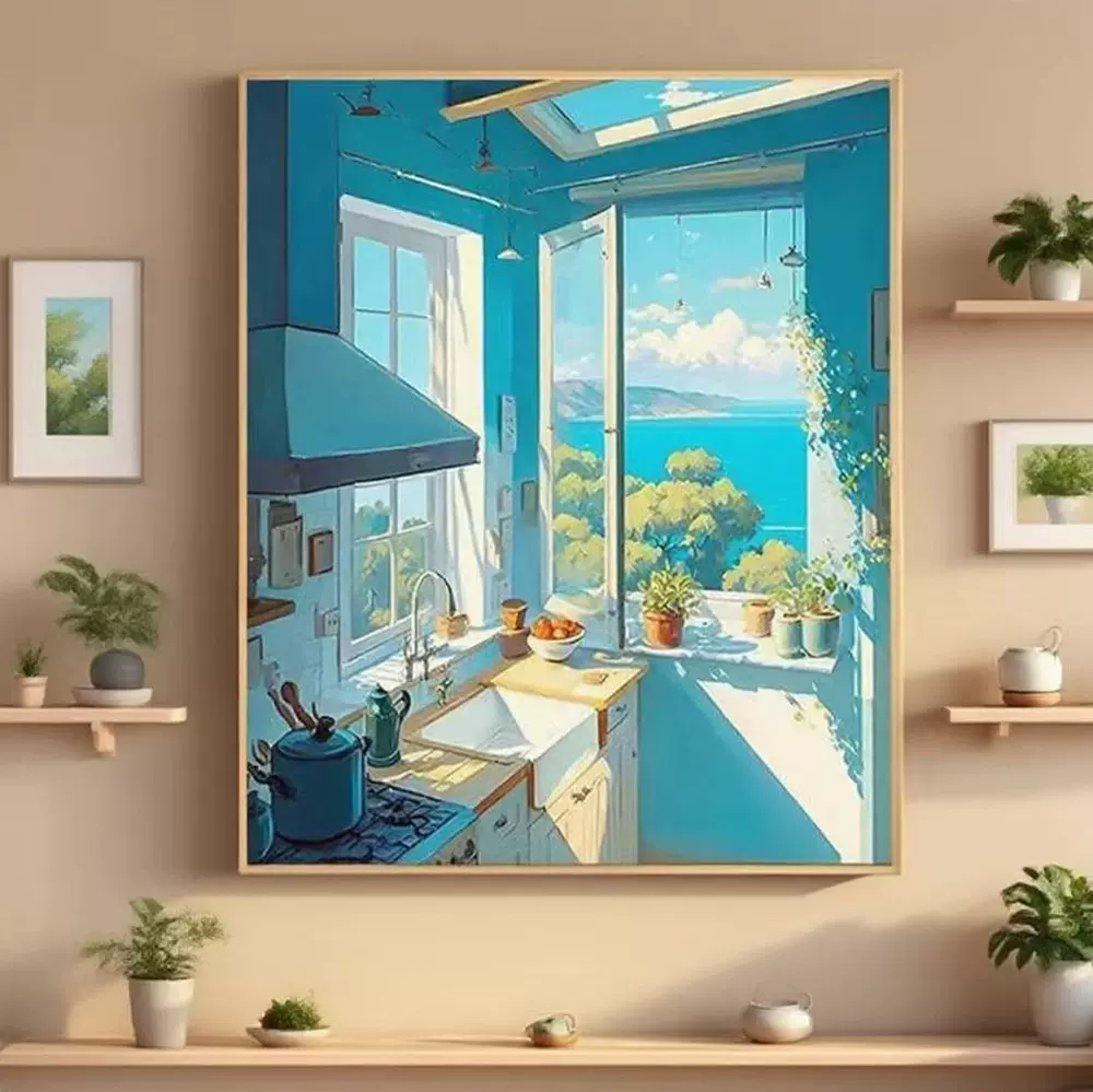 创意卡通diy数字油画填充风景建筑儿童解压手绘画客厅玄关装饰画