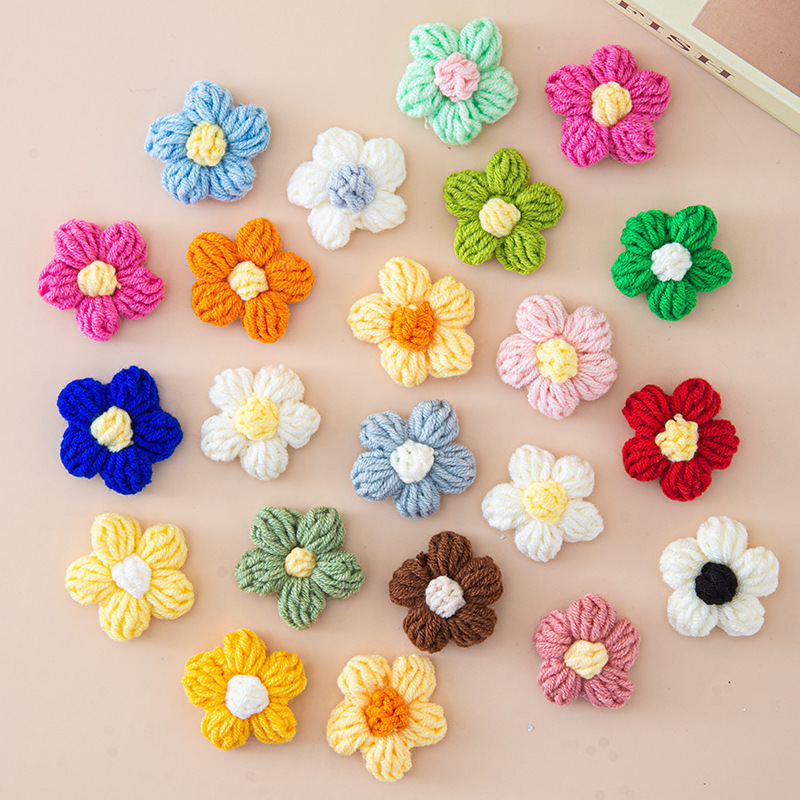 现货手工钩织泡芙花毛线花朵服装辅料饰品胸花包包仿真花花束配件|undefined
