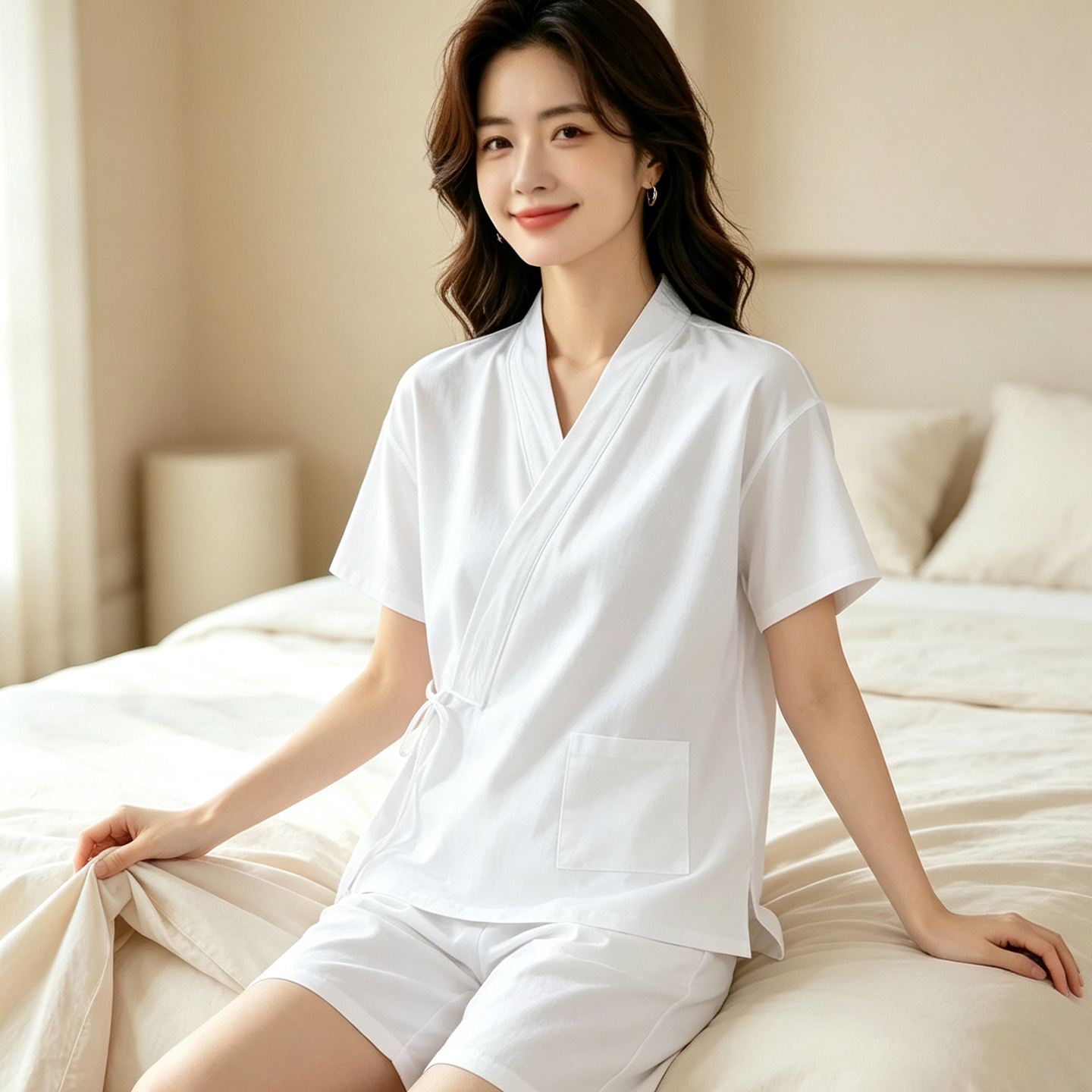 美容院专用汗蒸服男女通用宽松版桑拿服套装按摩浴衣浴袍白色