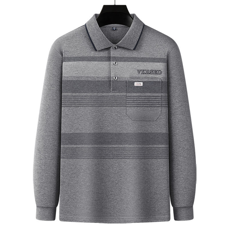 Papá de manga larga camiseta de los hombres de primavera y otoño casual polo camisa superior de algodón de la solapa fábrica de ropa al por mayor