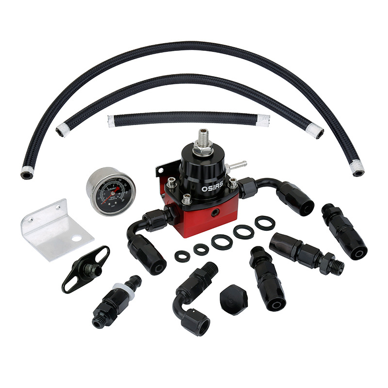 可调通用燃油压力调节器 带压力表+AN6燃油管+头套装汽油调压阀