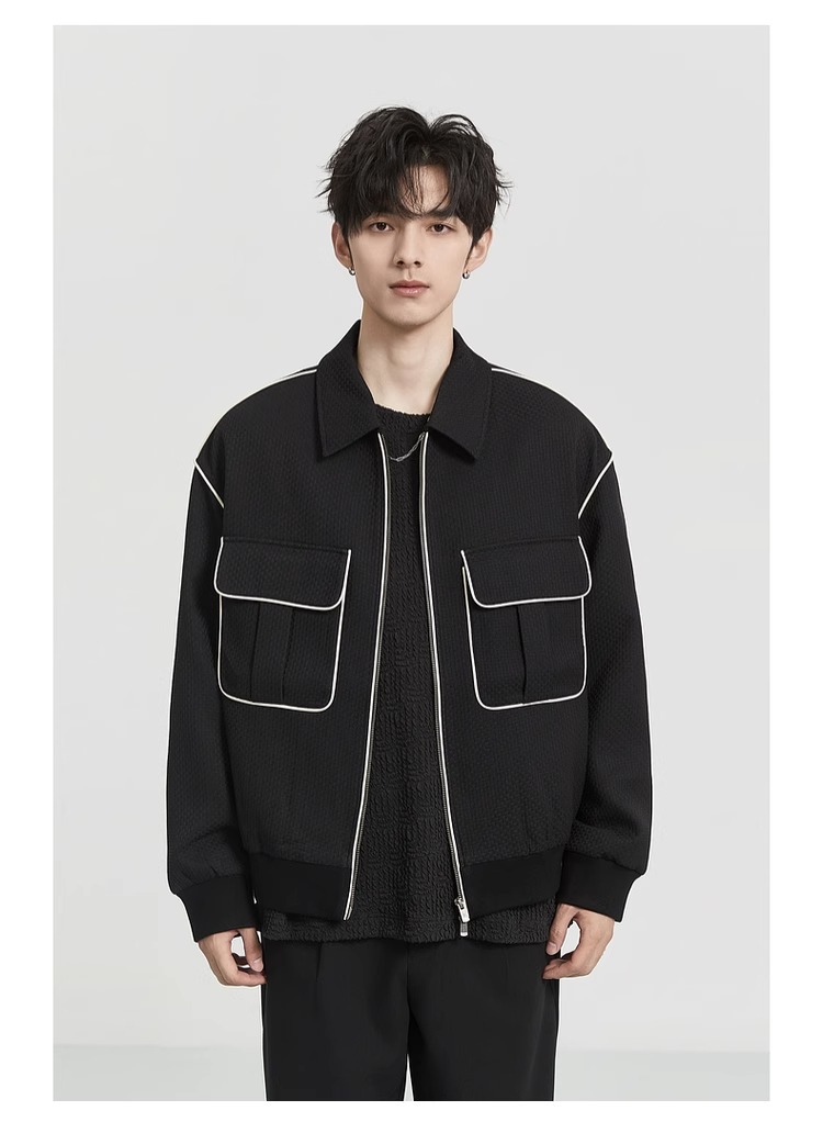 Modische Herrenjacke Mit Kontrastkante Und Revers Design_voghion.com