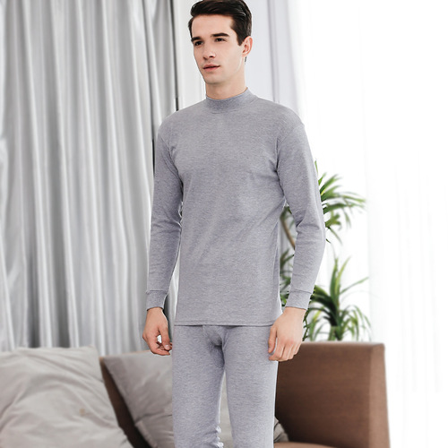 Men's Pure Cotton Warm Half-Neck Autumn Top and Bottom Set for Middle-Aged Adults and Students, Full Cotton Woolen Sweater and Pants, Winter New Arrival