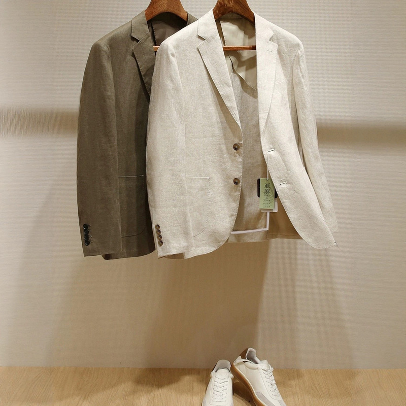Large Size Men's Linen Thin Suit Set, Men's Spring and Summer Casual Business Solid Color Breathable Slim-Fit Suit Large Size Men's Linen Thin Suit Set, Men's Spring and Summer Casual Business Solid Color Breathable Slim-Fit Suit