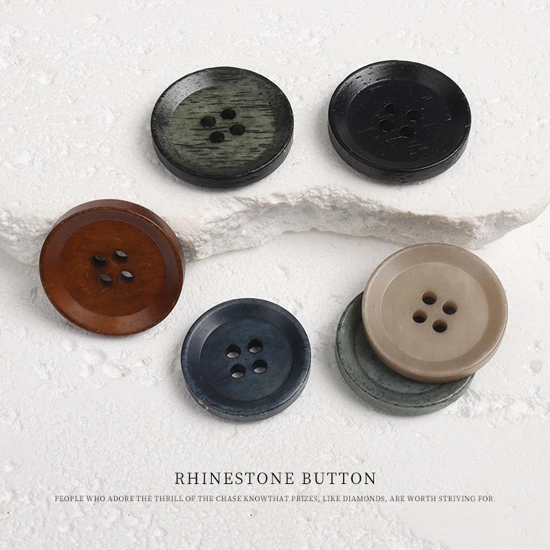 Distressed Craft Suit Jacket Sweater Coat Trench Coat with Four-Eye Buttons Made from Dyed Cow Bone Buttons