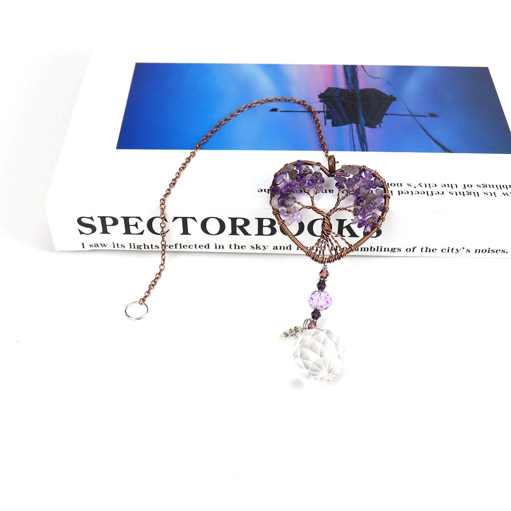 Amazon Venta caliente natural grava vida árbol cristal colgante cristal Navidad decoración sol catcher colgante G06