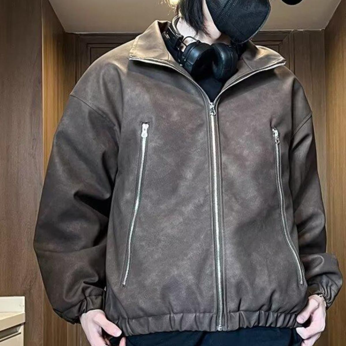 男女同款美式复古做旧时尚夹克男女2024新款冬季高街百搭棉衣外套