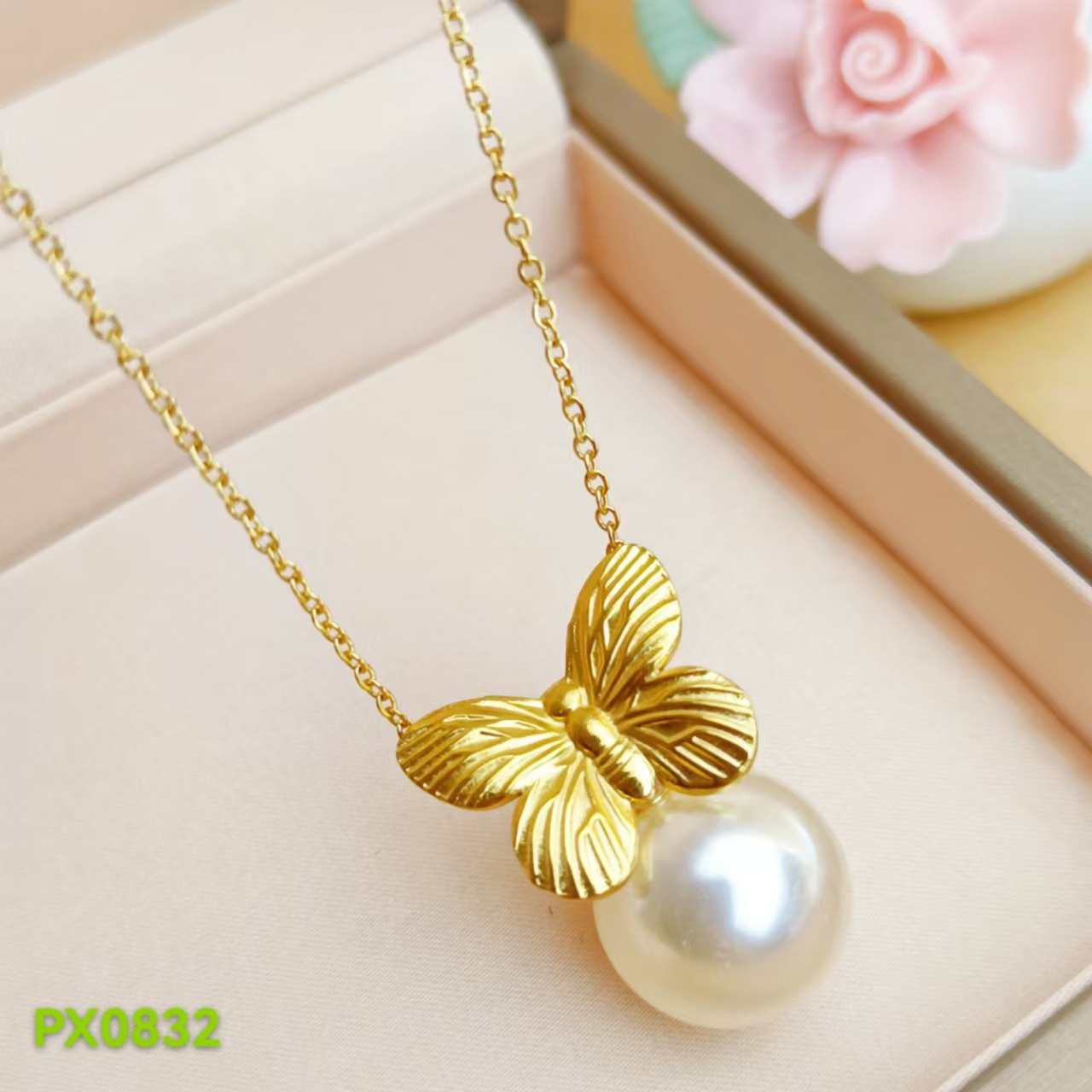 Nuevo estilo caliente moda europea y americana popular collar de orejas de lazo de perlas de acero inoxidable popular para mujeres