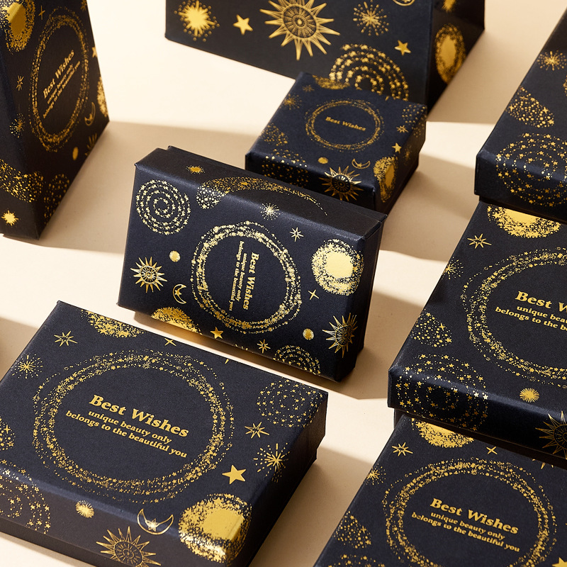 In Stock Black Hot Stamping Jewelry Box Classic Gold-Plated Watch Box Accessory Packaging Box Luxury Earring Ring Necklace Box