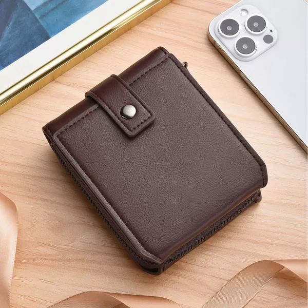 Men's Retro Short Zipper Wallet, Solid Color Versatile Business Wallet, Large Capacity Coin Purse, Factory Wholesale