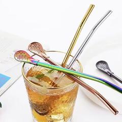 Straw spoon stainless steel straw spoon high-value dual-purpose metal drinking tube juice milk tea filter spoon wholesale
