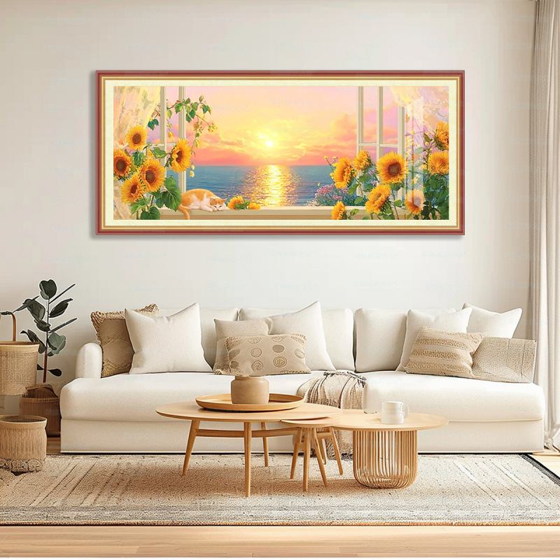 [Algodón importado] Mona Lisa Real bordado de ventana cálido sol moderno simple curado bordado de decoración de la sala de estar