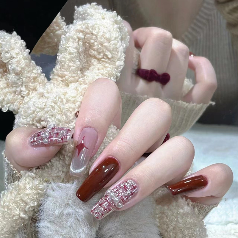 Reusable removable finished fake nails autumn and winter nail stickers nail stickers handmade nail wear nail Reusable removable finished fake nails autumn and winter nail stickers nail stickers handmade nail wear nail