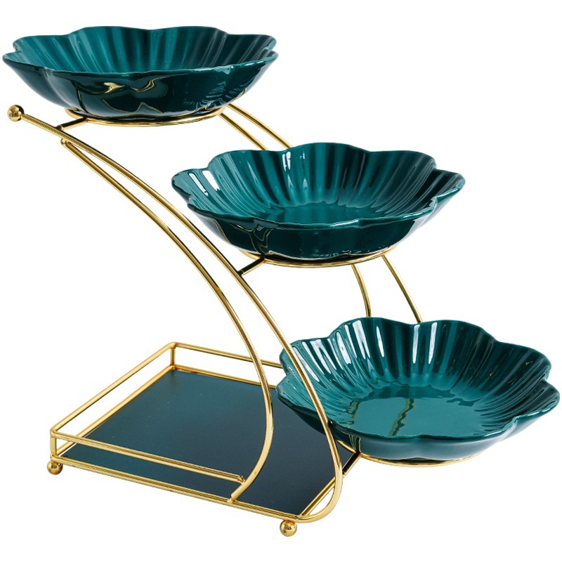 Luz de lujo estilo cerámica multi-capa plato de fruta sala de estar mesa de café snack placa hogar Internet celebridad dulces Placa de almacenamiento adornos de frutas secas