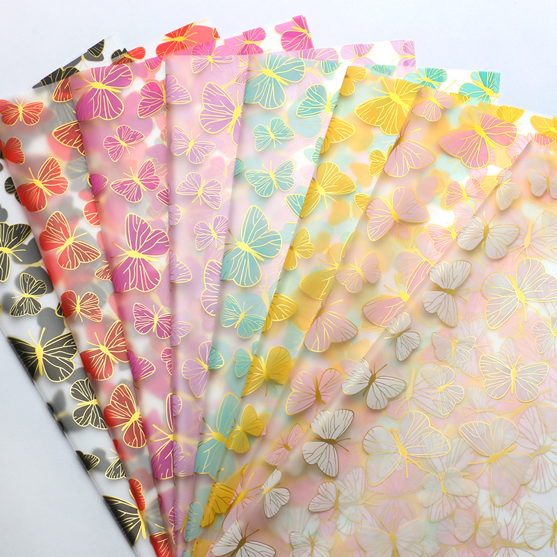 Flor de oro mariposa flor de papel de embalaje ramo diy regalo floral paquete floral flor flor floral floral floral florista papel de vidrio