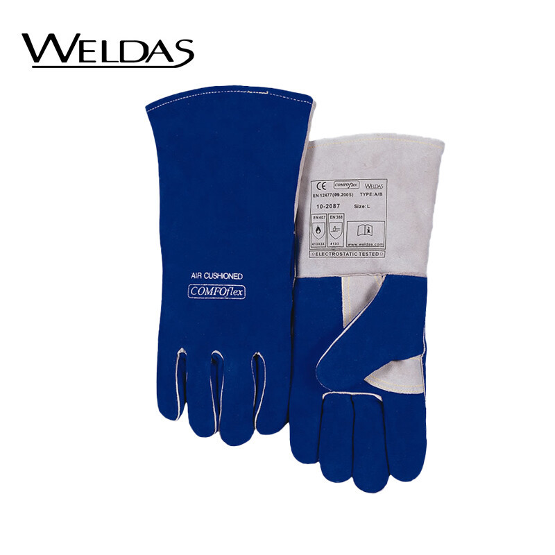 威特仕 / WELDAS 10-2087彩蓝色款牛二层A级颈皮耐磨耐脏手套批发
