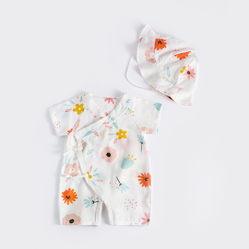 Bebé ropa de verano traje lindo niños y niñas bebé bambú algodón gasa mameluco verano fino recién nacido mono
