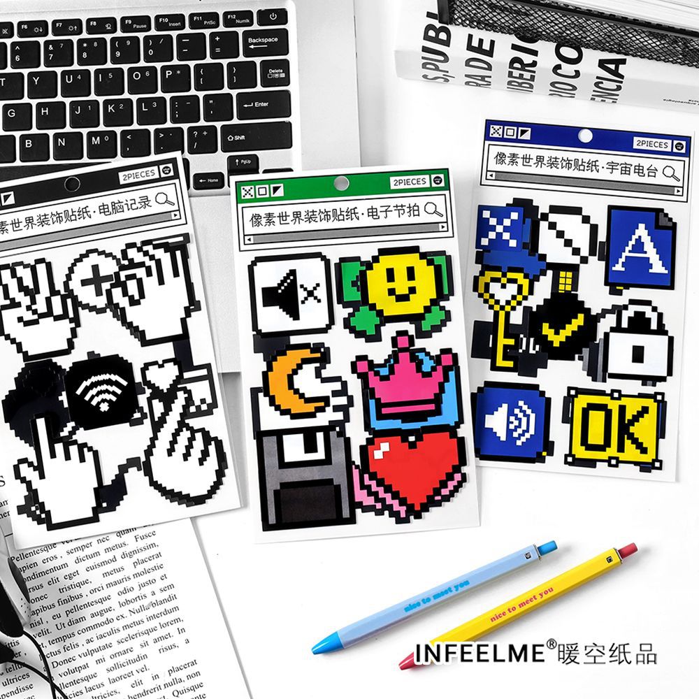 Infeel.Me Pixel World Series Synthetic Paper Stickers Simple Journal DIY Material Stickers